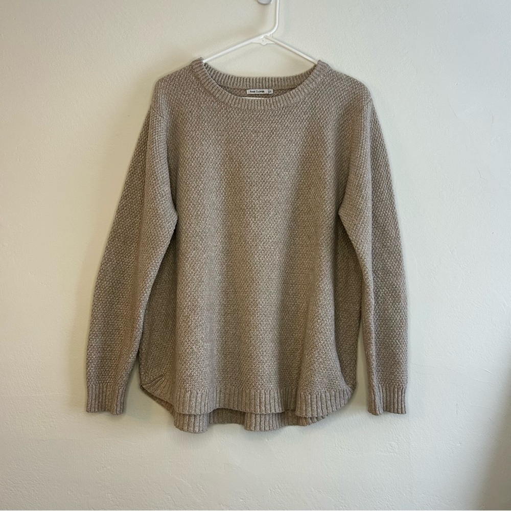Pink Clover Tan Crew Neck Sweater Soft Knit